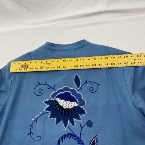 Indigo Moon Jacket Womens 2X Blue Embroidered Flowers Button Front Wearable Art - Picture 14 of 16